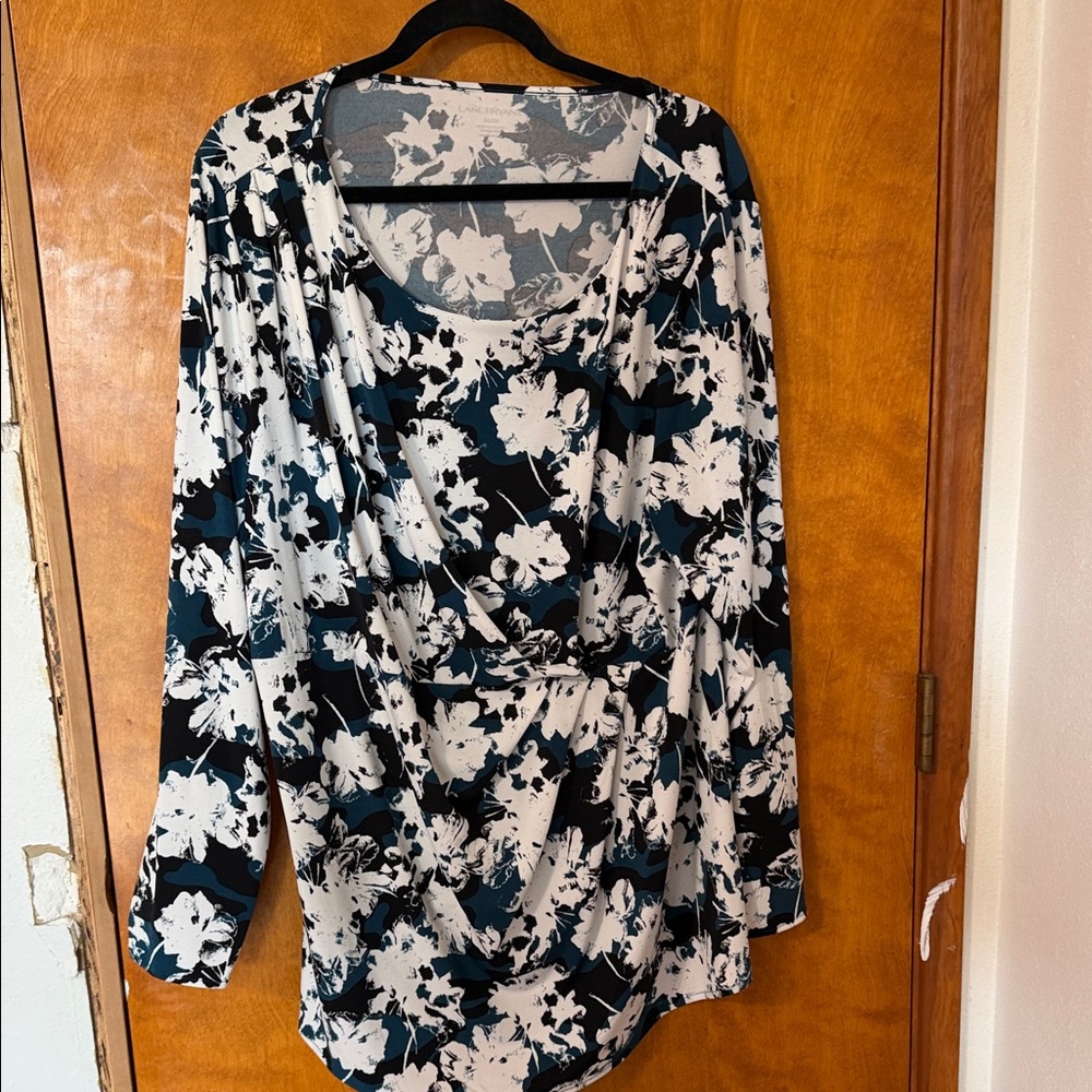 Lane Bryant Black and White Floral Print Blouse